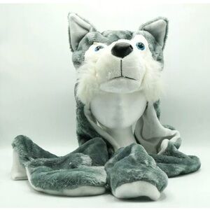 Children’s husky winter warm plush hat with attached gloves